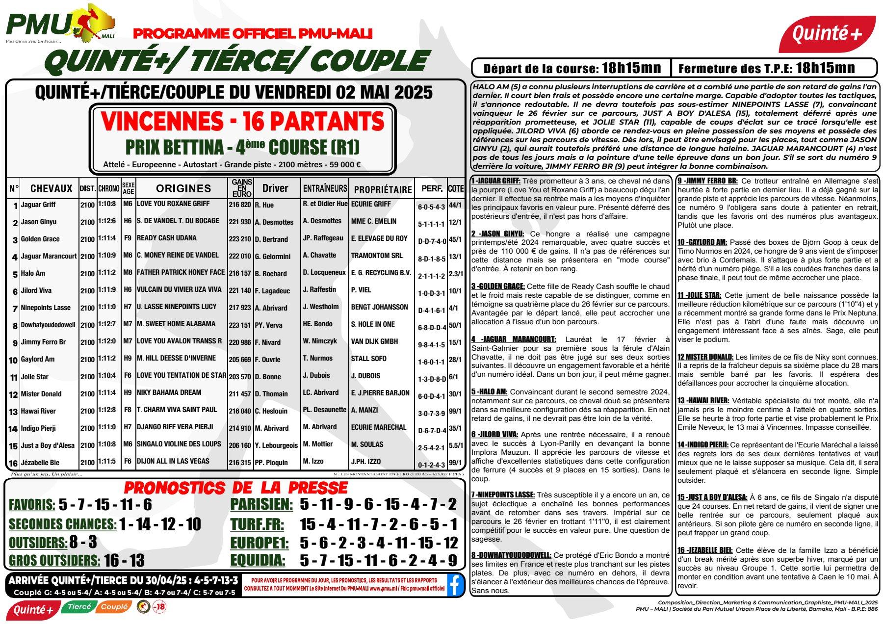 Programme officiel du vendredi 02 mai 2025 pdf 1