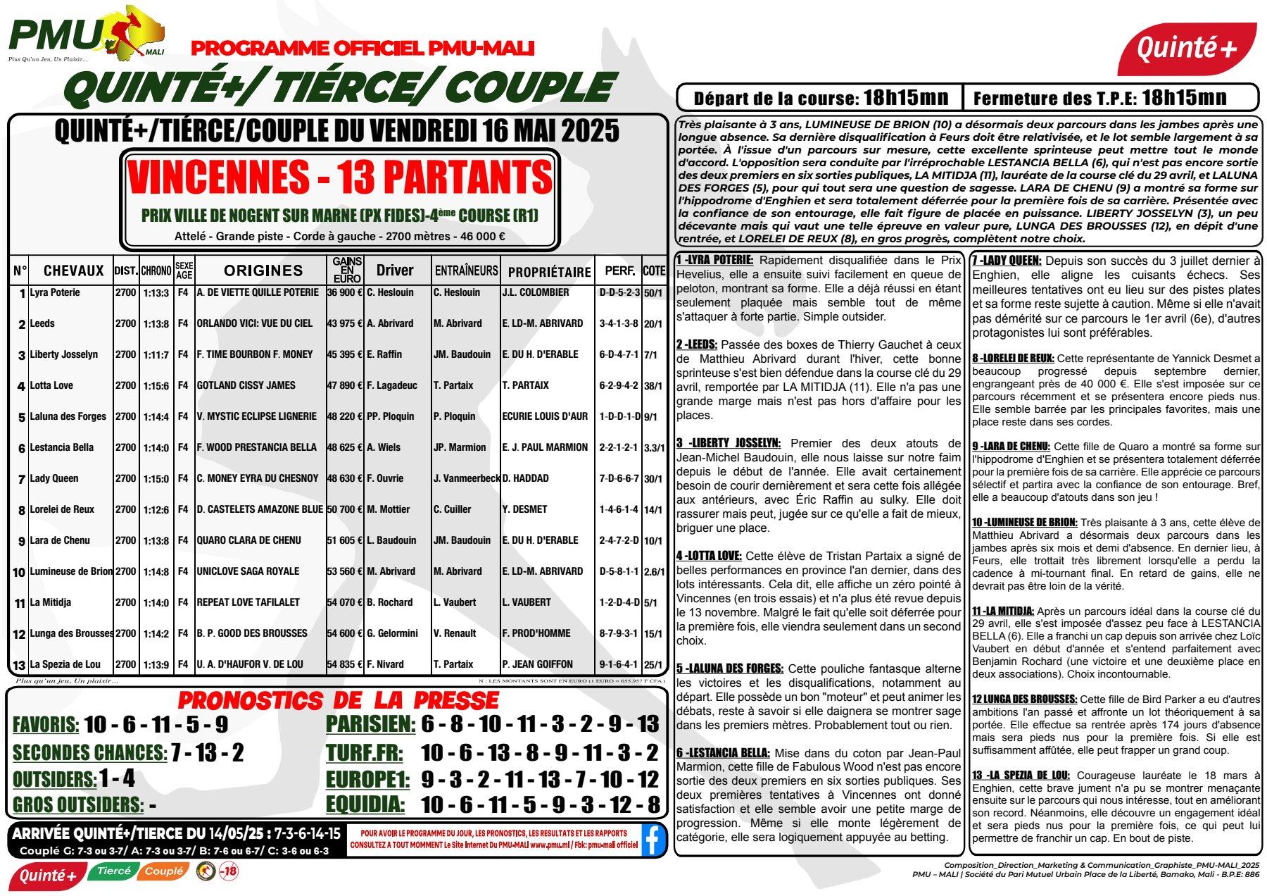 Programme officiel du vendredi 16 mai 2025 pdf 1