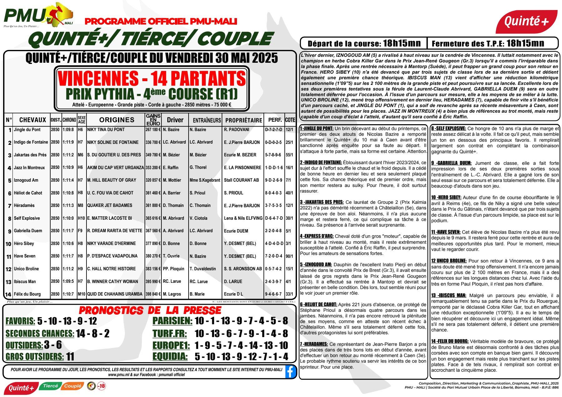 Programme officiel du vendredi 30 mai 2025 pdf 1