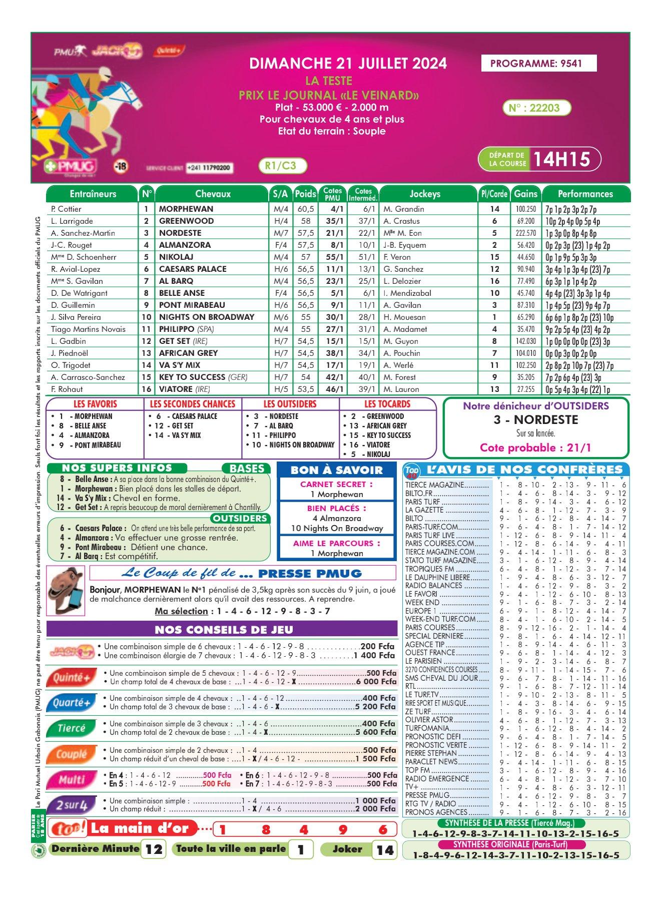 Programmes du dimanche 21 juillet 2024 1 1