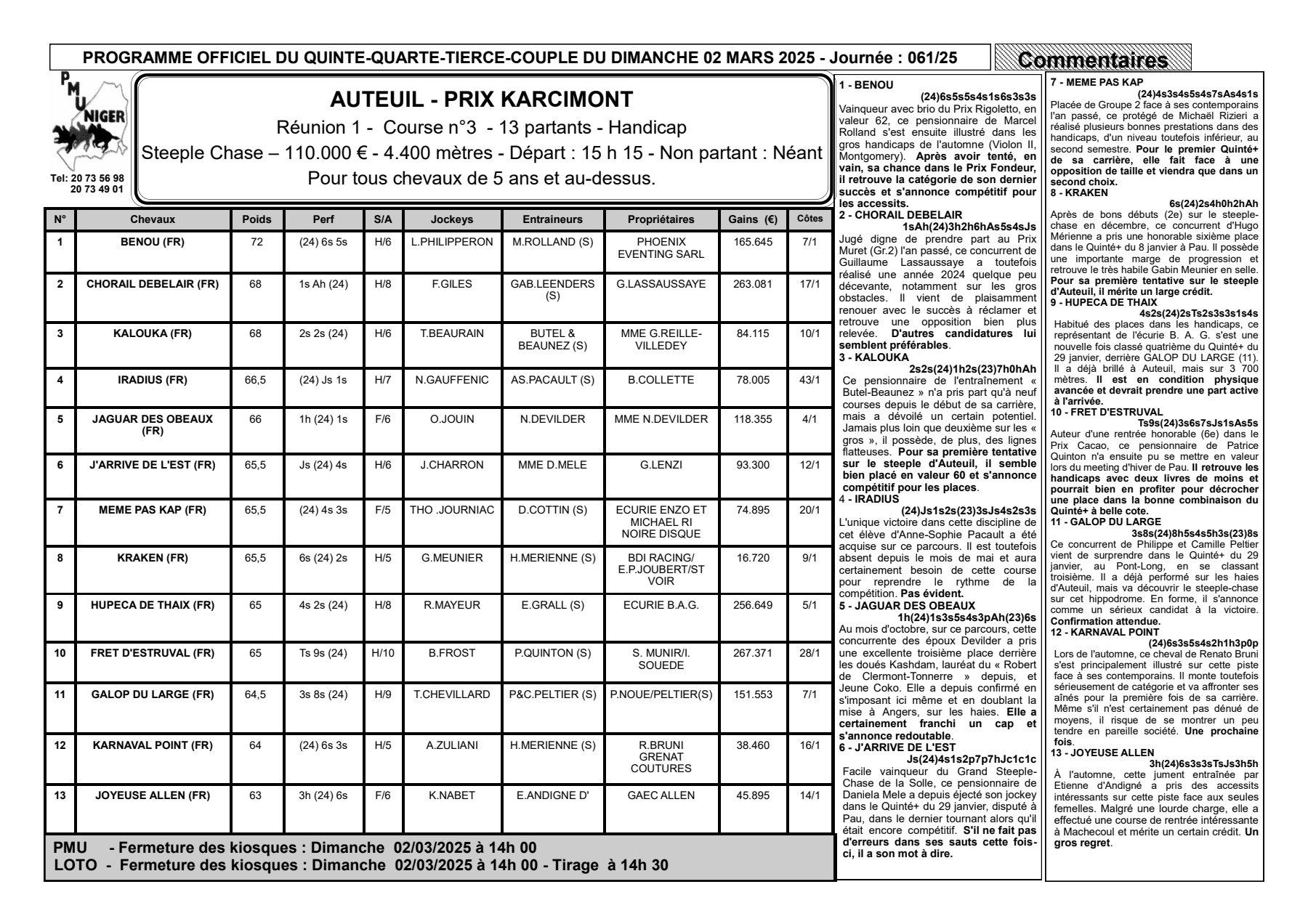 Quinte du dimanche 02 mars 2025 1 1