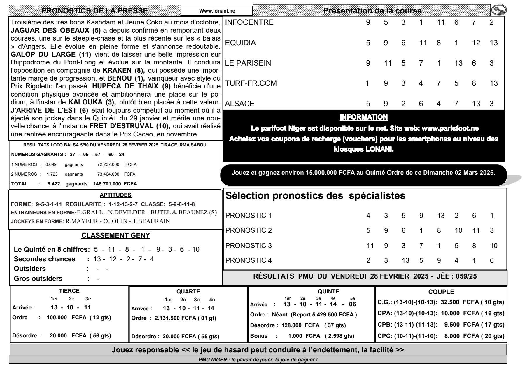Quinte du dimanche 02 mars 2025 1 2