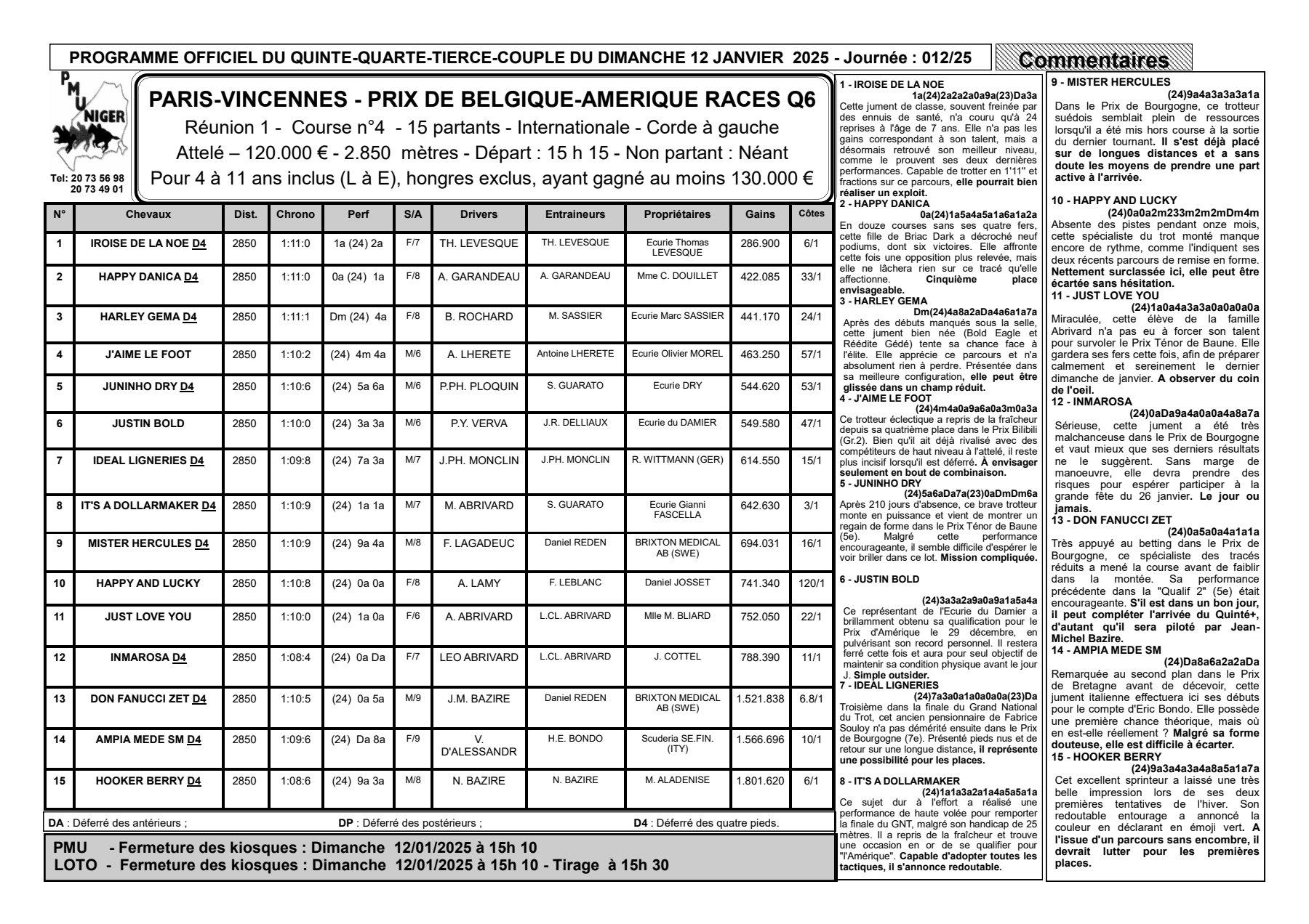 Quinte du dimanche 12 janvier 2025 1 1