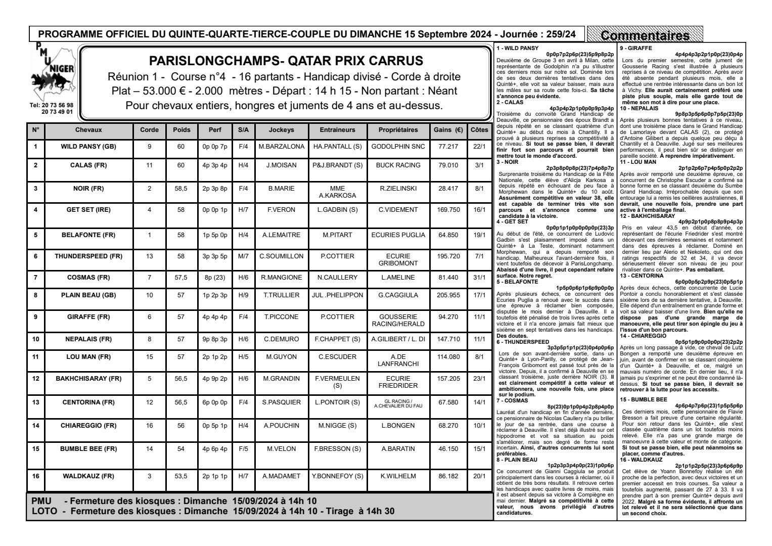 Quinte du dimanche 15 septembre 2024 1 1