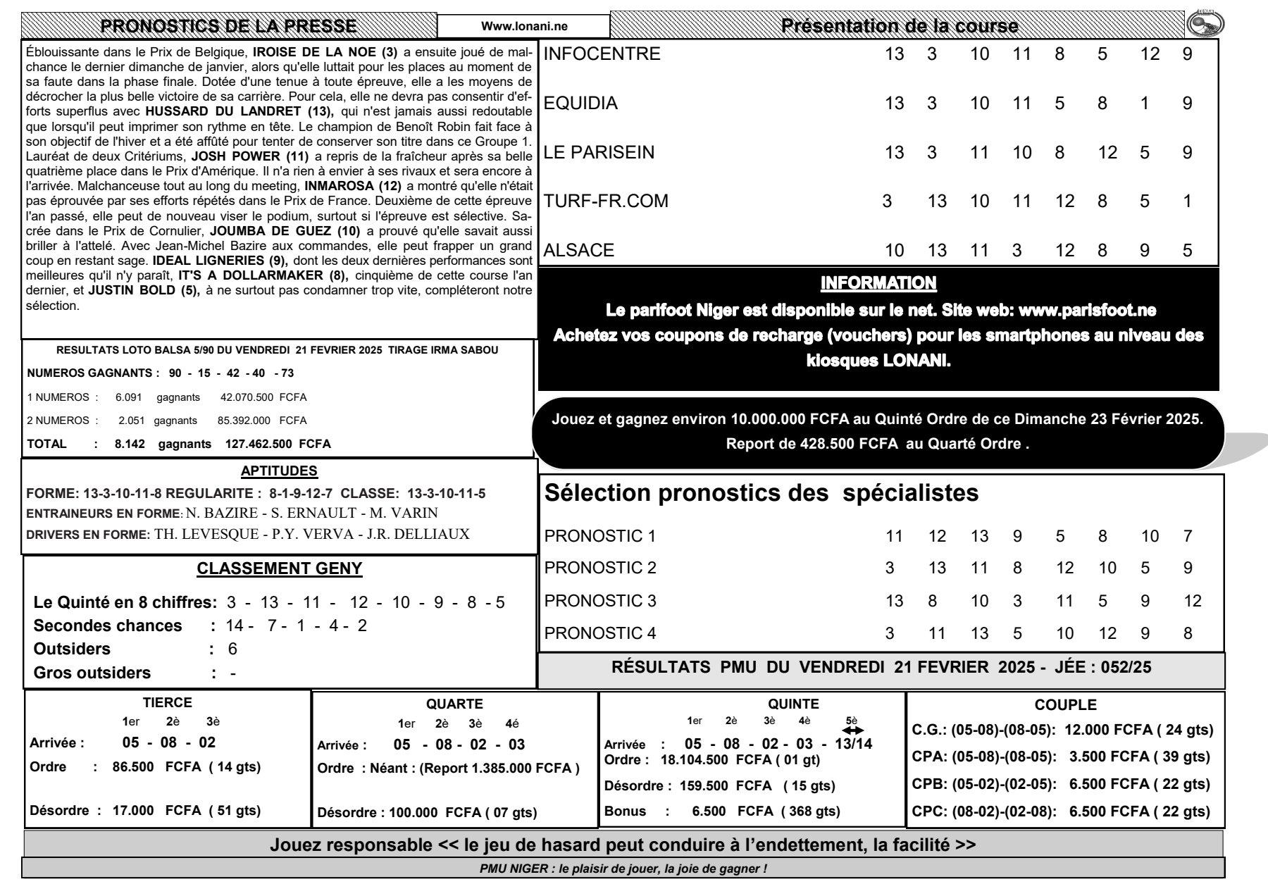 Quinte du dimanche 23 fevrier 2025 1 2 1