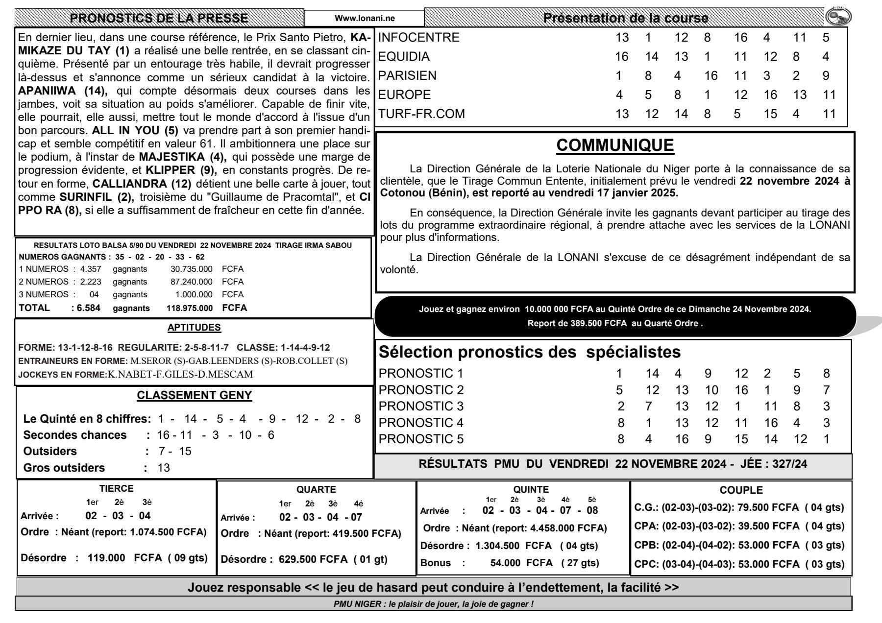 Quinte du dimanche 24 novembre 2024 1 2