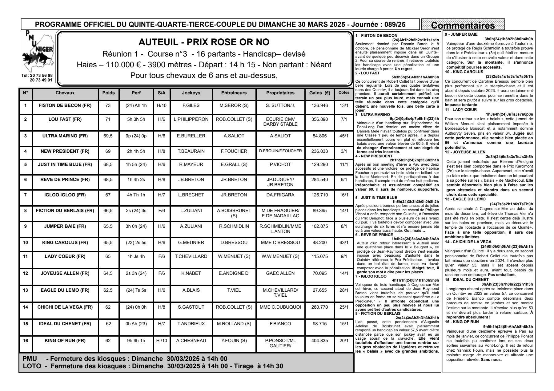 Quinte du dimanche 30 mars 2025 1 1