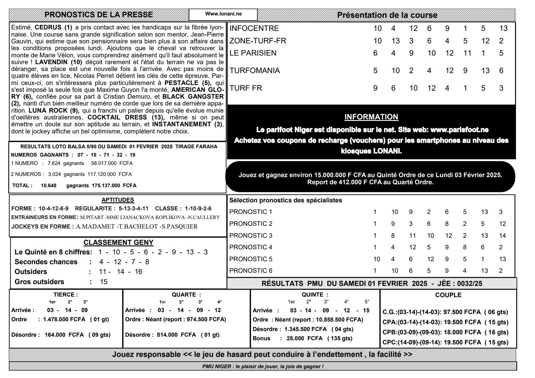 Quinte du lundi 03 fevrier 2025 1 2