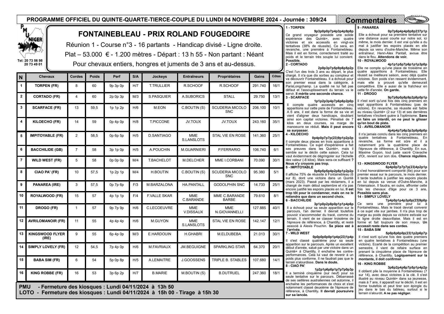 Quinte du lundi 04 novembre 2024 1