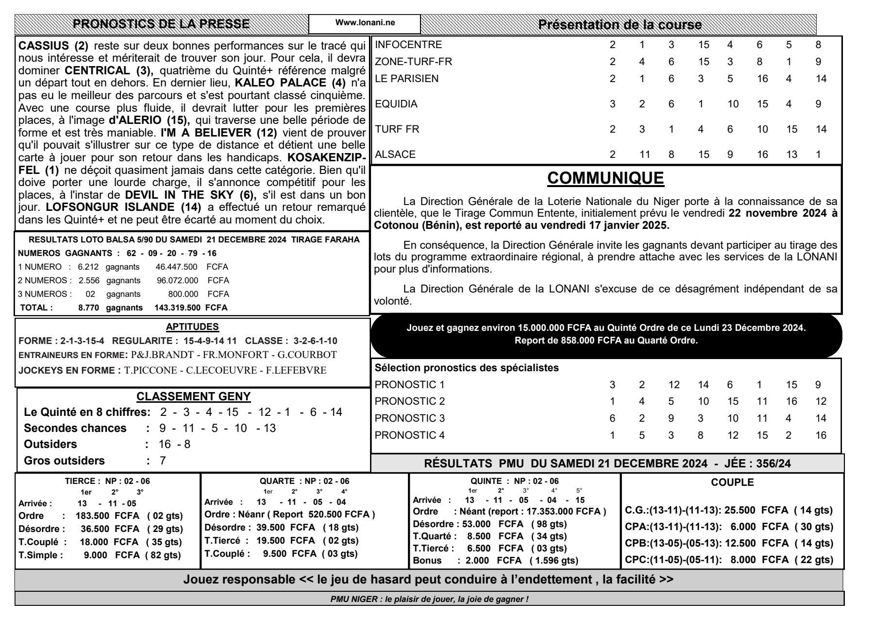 Quinte du lundi 23 decembre 2024 1 2
