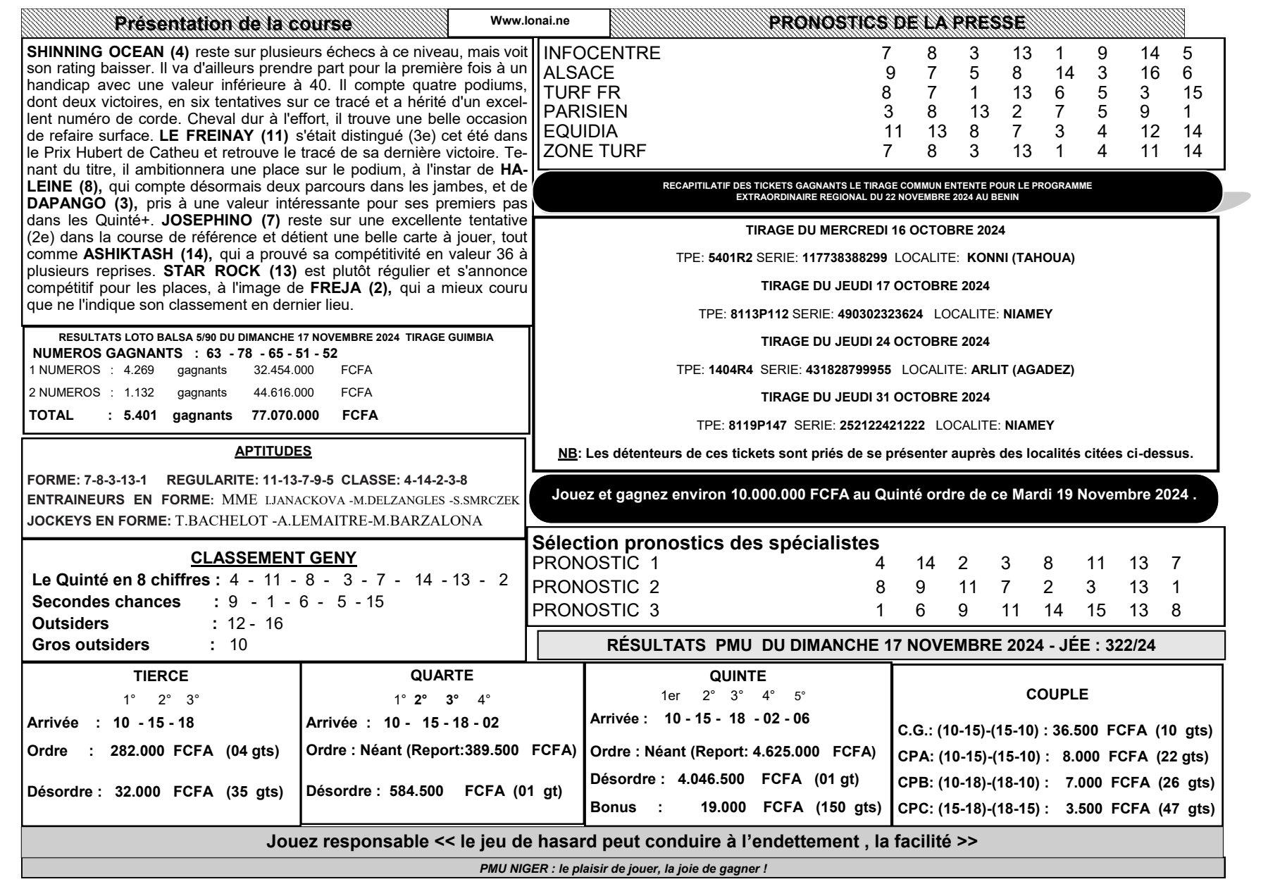 Quinte du mardi 19 novembre 2024 2 1