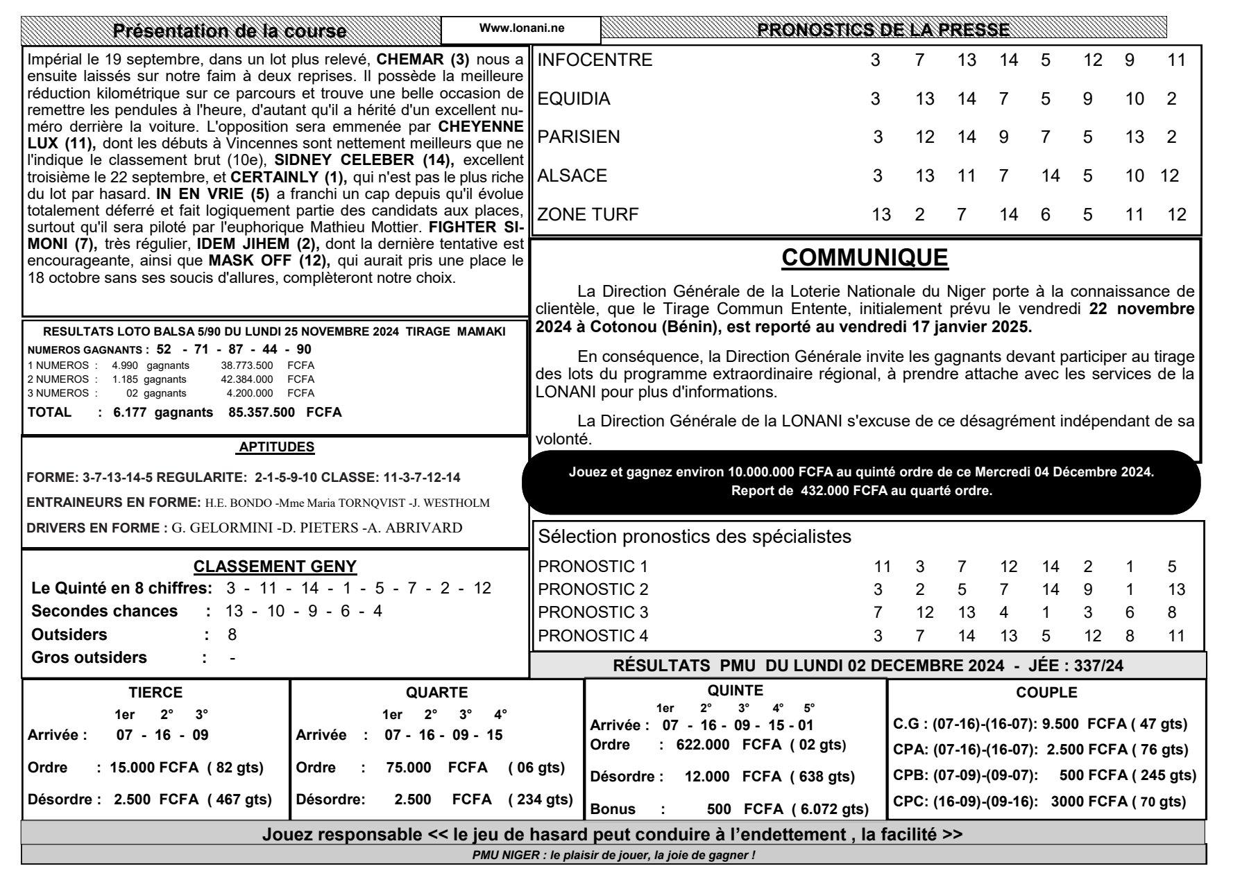 Quinte du mercredi 04 decembre 2024 2