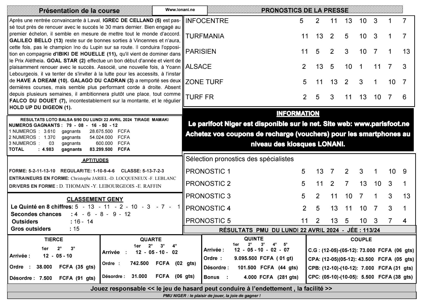 Quinte du mercredi 24 avril 2024 2