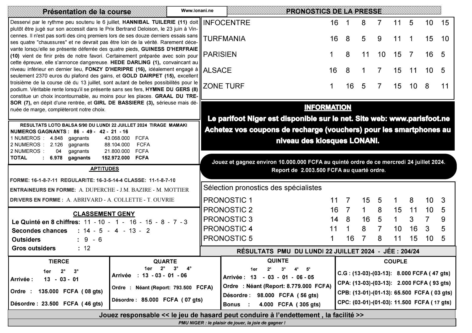Quinte du mercredi 24 juillet 2024 2 1