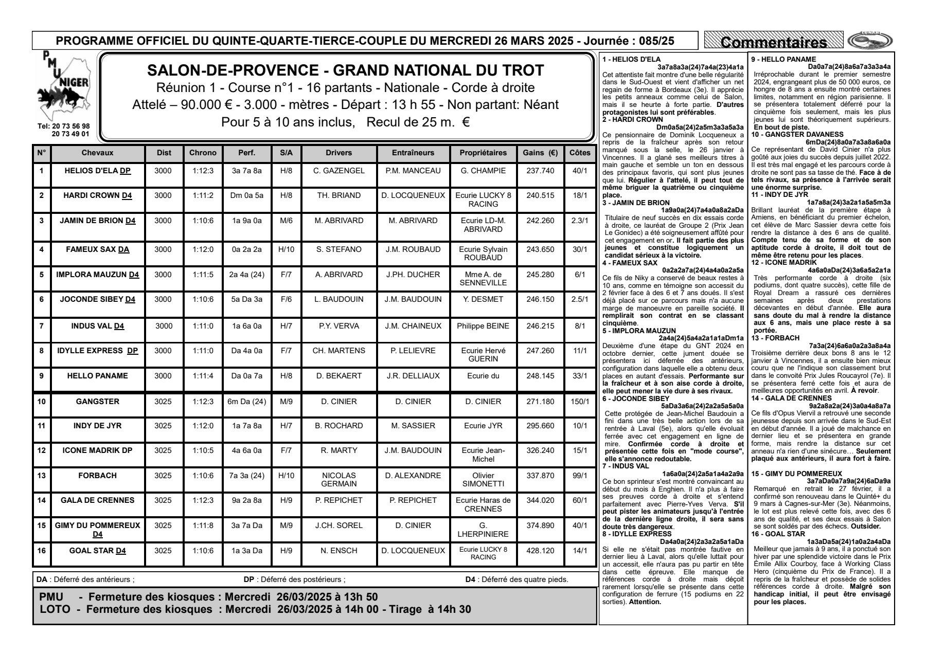 Quinte du mercredi 26 mars 2025 1 1