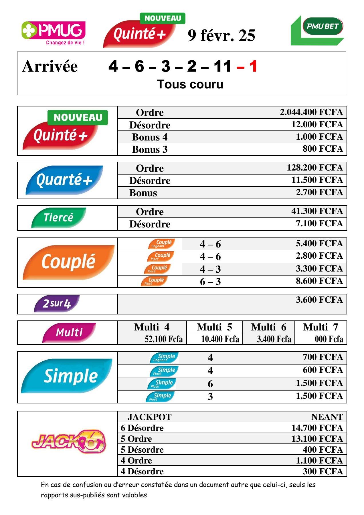 Rapports quinte m c avec 6 jackpot 3