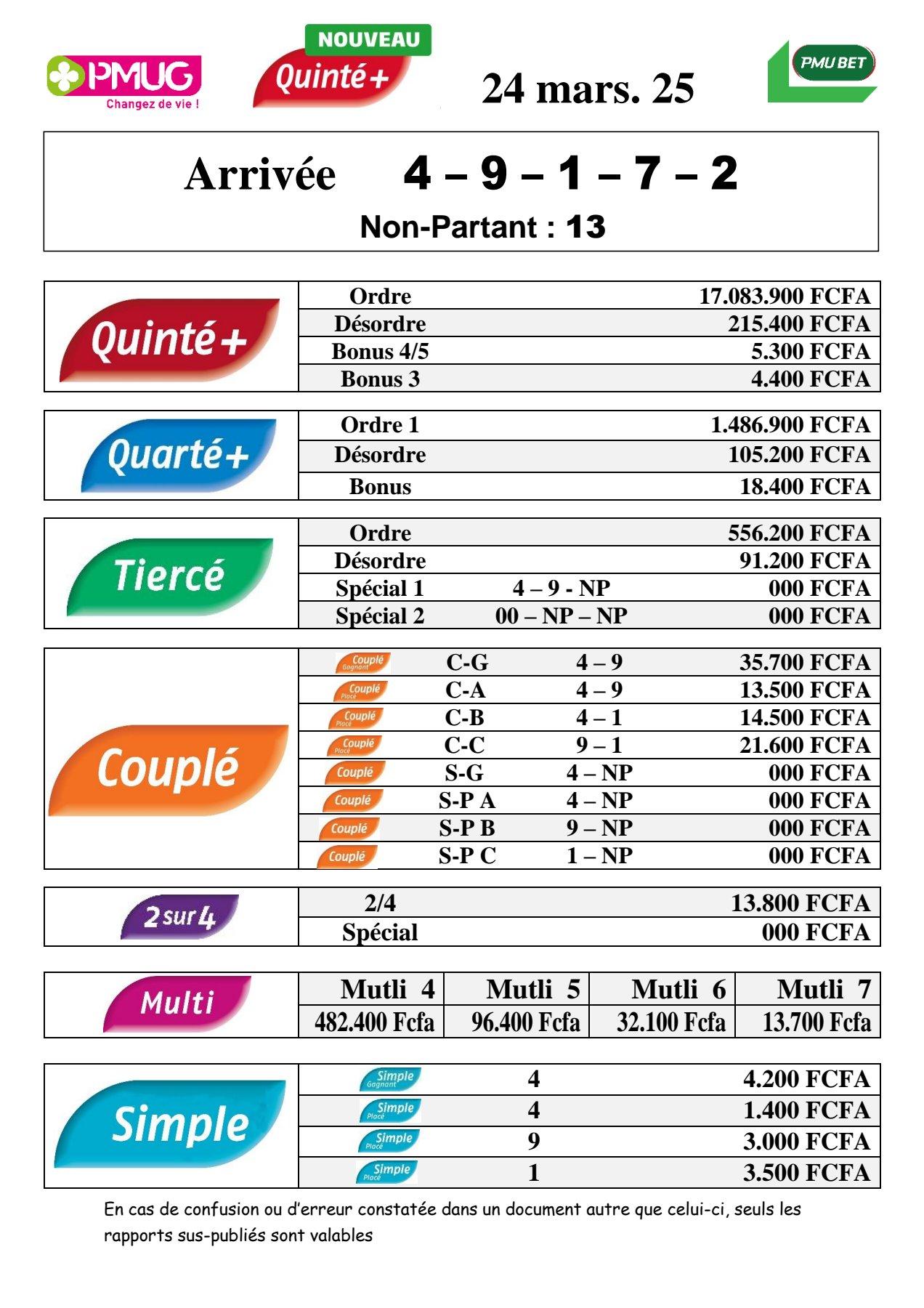 Rapports quinte m c sans 6 jackpot np 16