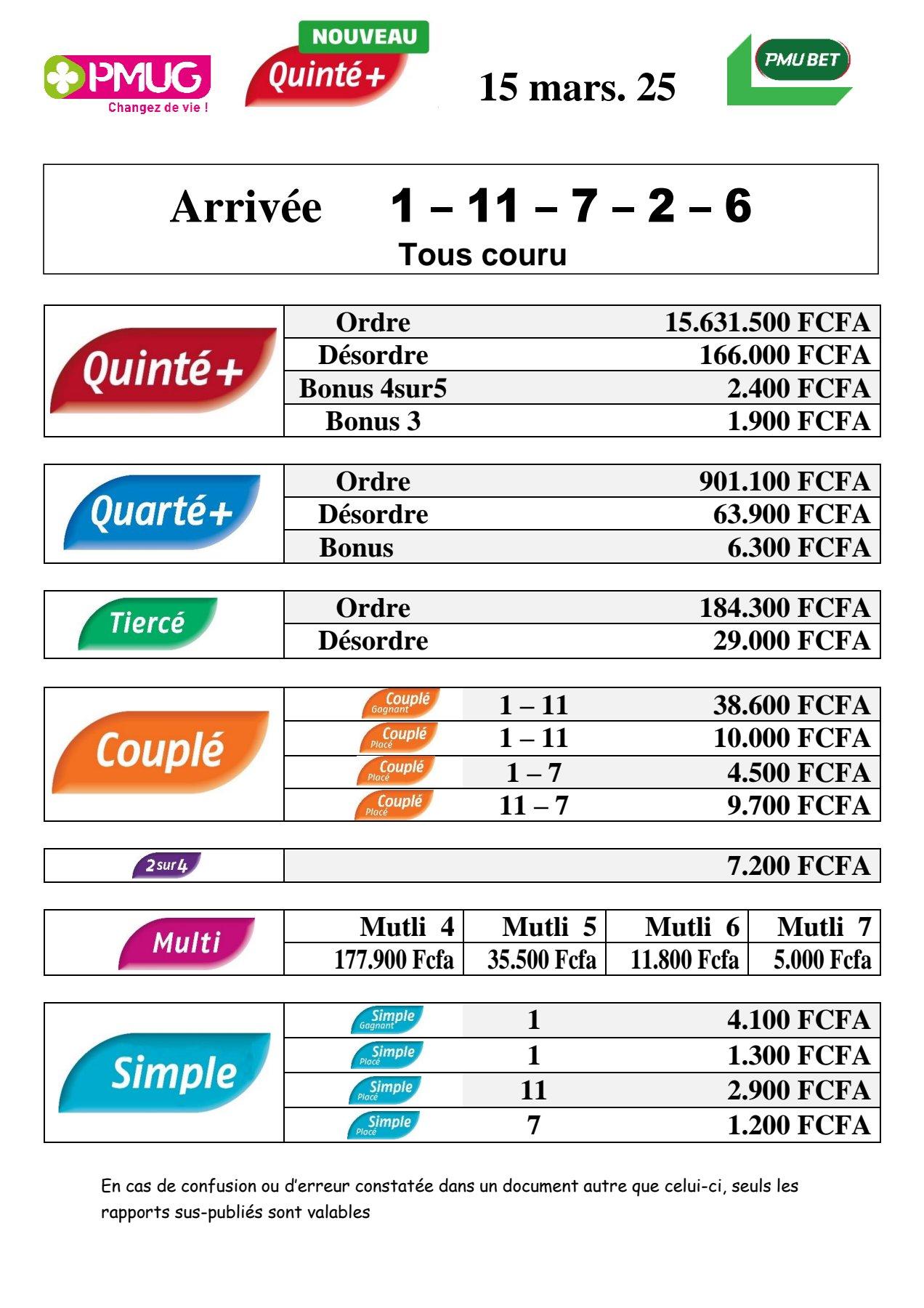 Rapports quinte m c sans 6 jackpot 35 1