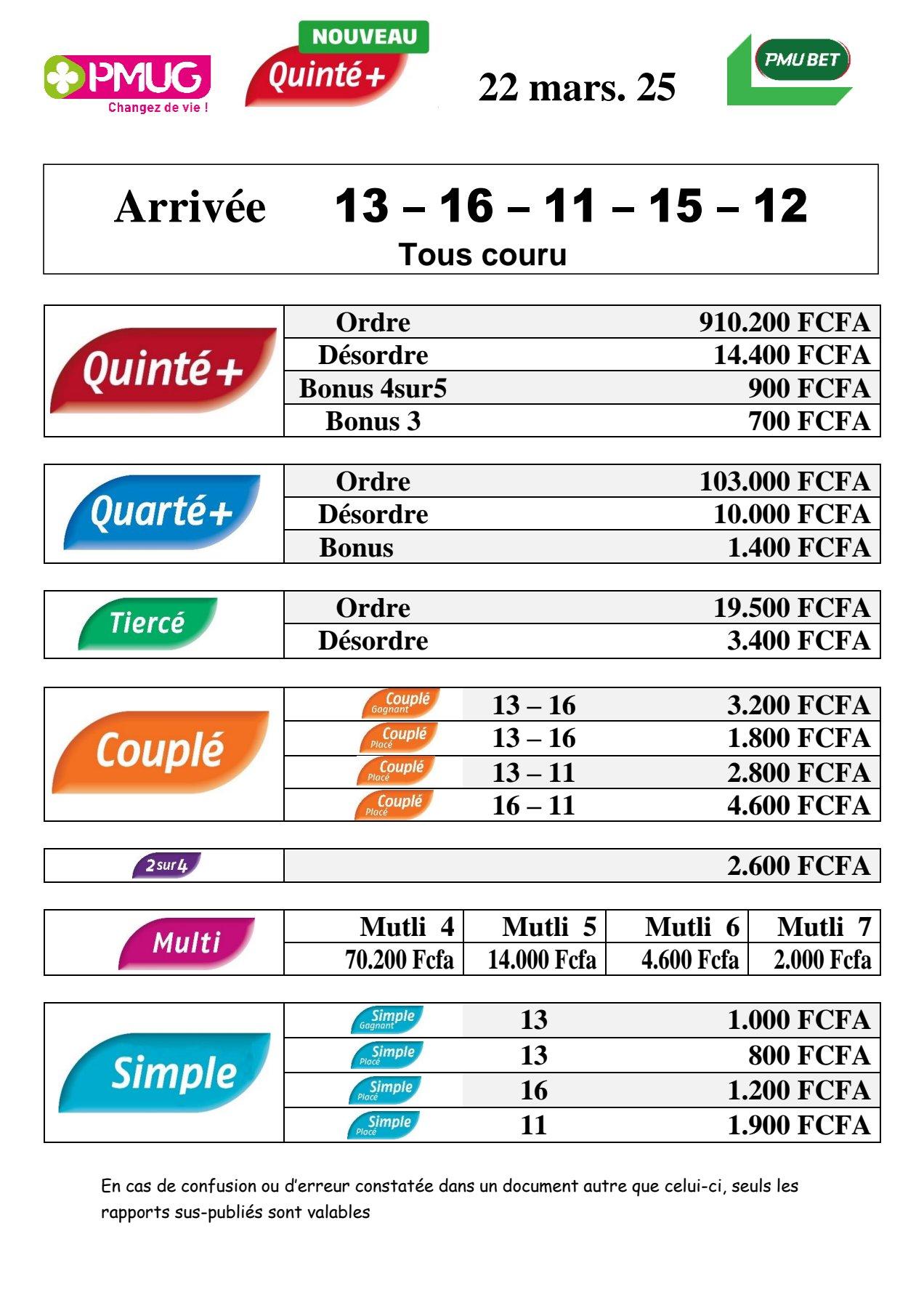 Rapports quinte m c sans 6 jackpot 40