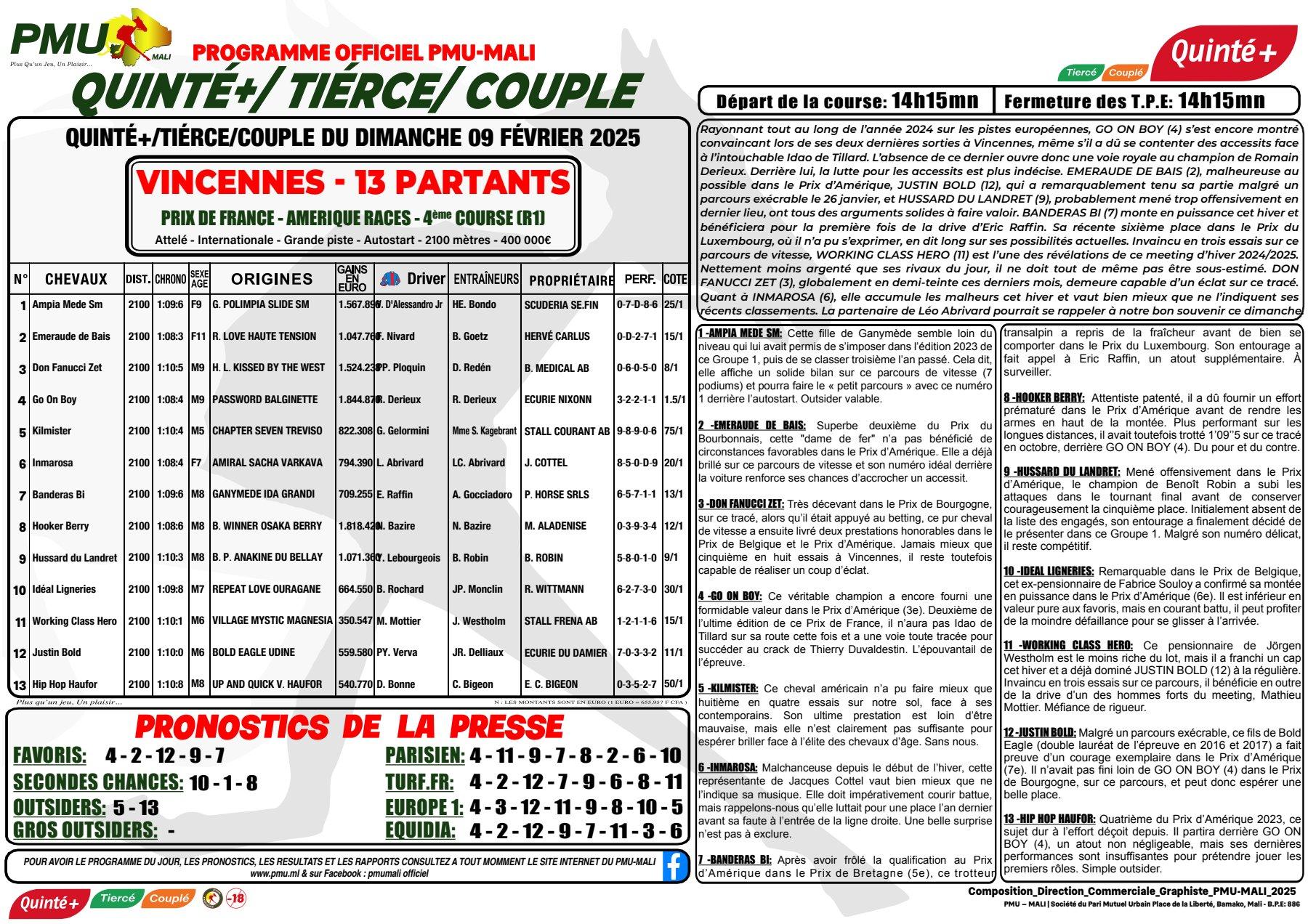 Trot quinte 09 02 25 1